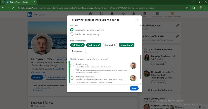 Как да сложа “Open to work” в LinkedIn?