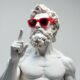 Greek god statue in red sunglasses Greek god statue in red sunglasses